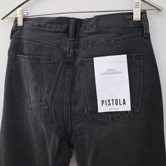 NWT Pistola Black Jeans Size 28 Keaton High Rise Slim Straight Distressed - Picture 11 of 12